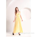 Ladies' Plunging V-neckline Yellow Dress